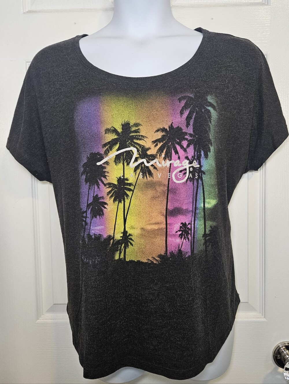 Marage Vintage Vegas Palm Graphic Tee - Black with Rainbow Print